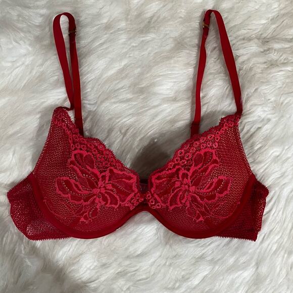 NEW Victoria’s Secret Very Sexy Floral Lace Pink Coral Padded Push Up Bra 34A - Picture 5 of 14